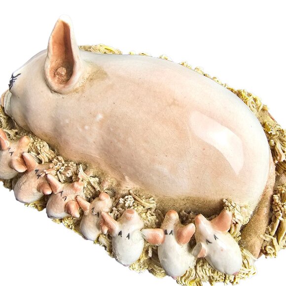Vintage Original Ceramic Sculpture Basil‎ Matthews Mama w/Piglets Spaghetti Trim - Picture 8 of 9